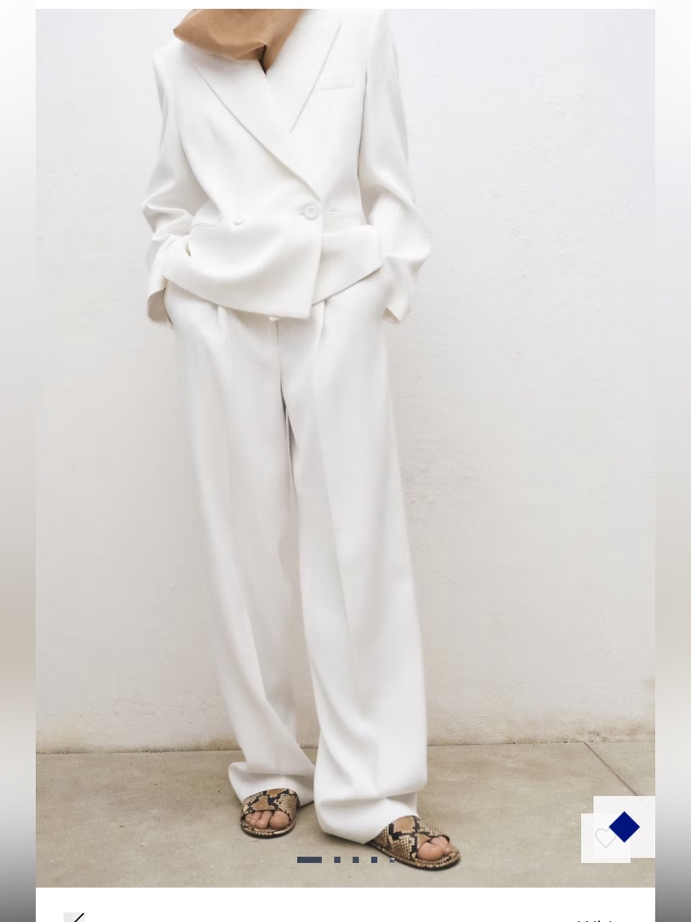 Mango WIDE LEG SUIT TROUSERS size 4 white NWT